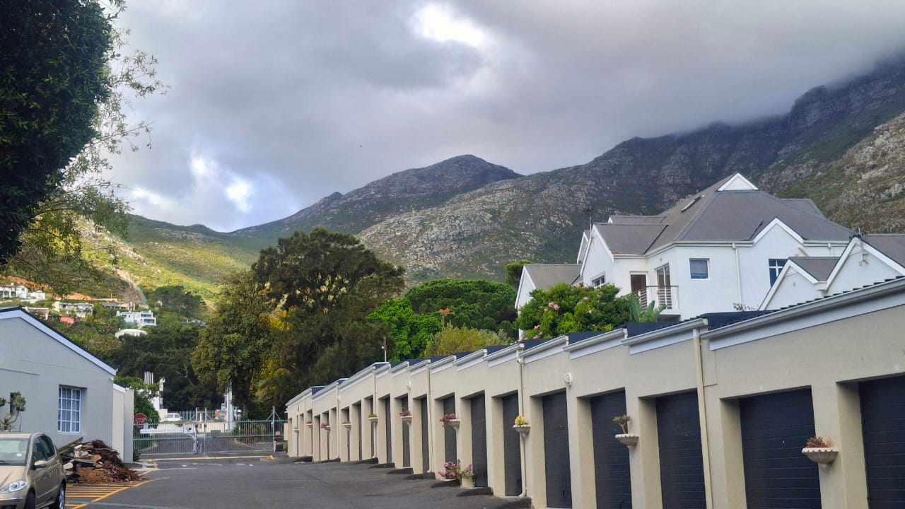 Garages with mountain backdrop